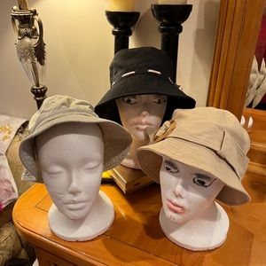 Lot of 3 Ladies Hats Black Khaki Tan